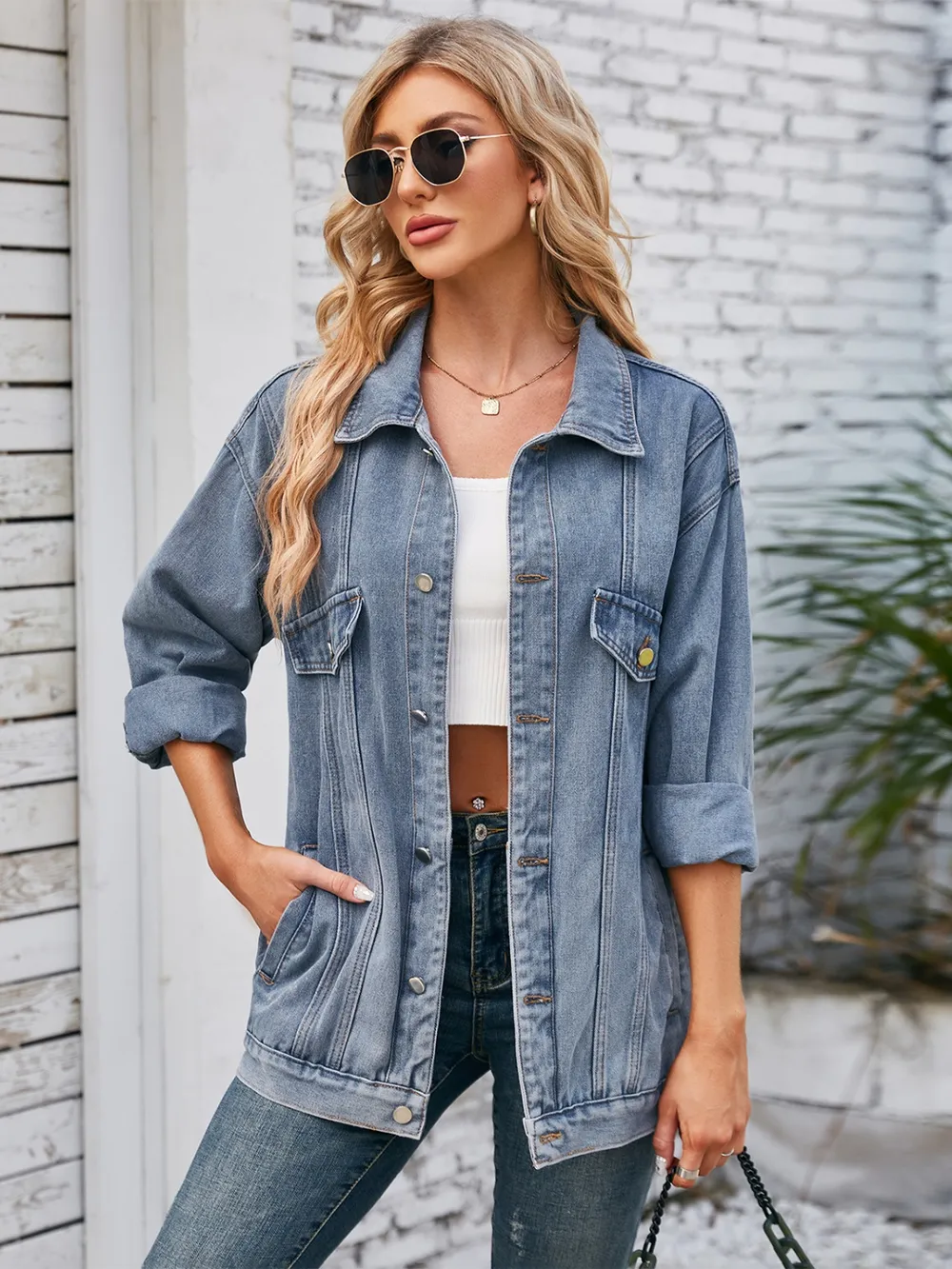 Button Up Long Sleeve Denim Jacket, image 9