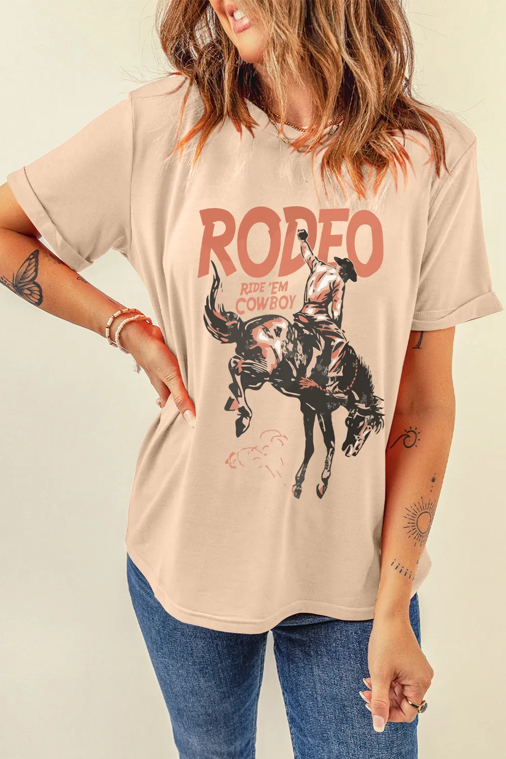 Cowboy Graphic Round Neck Short Sleeve T-Shirt, image 7