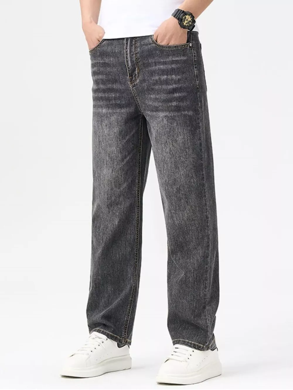 Men's Relaxed Fit Washed Jeans, image 6