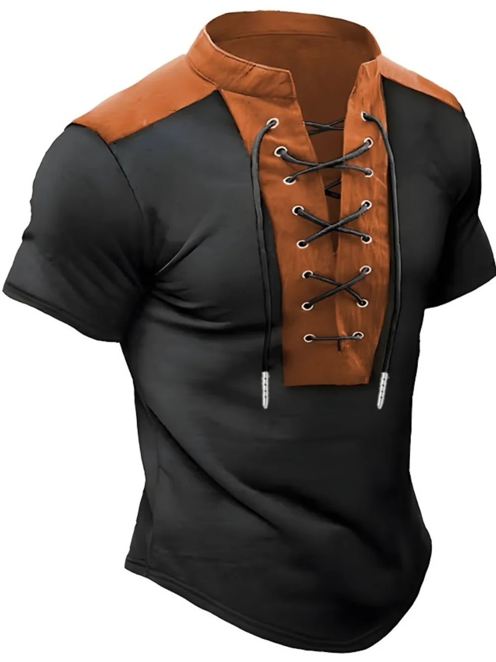 Men's Plus Size Lace Up Short Sleeve Polo, image 4
