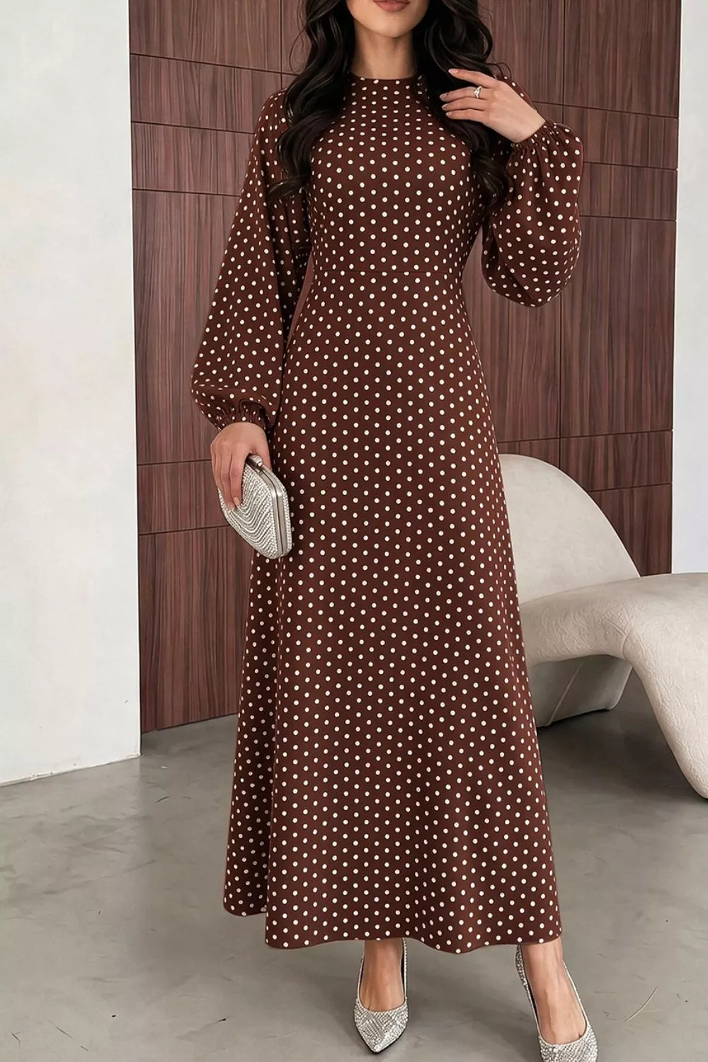 Polka Dot Long Sleeve Maxi Dress, image 11