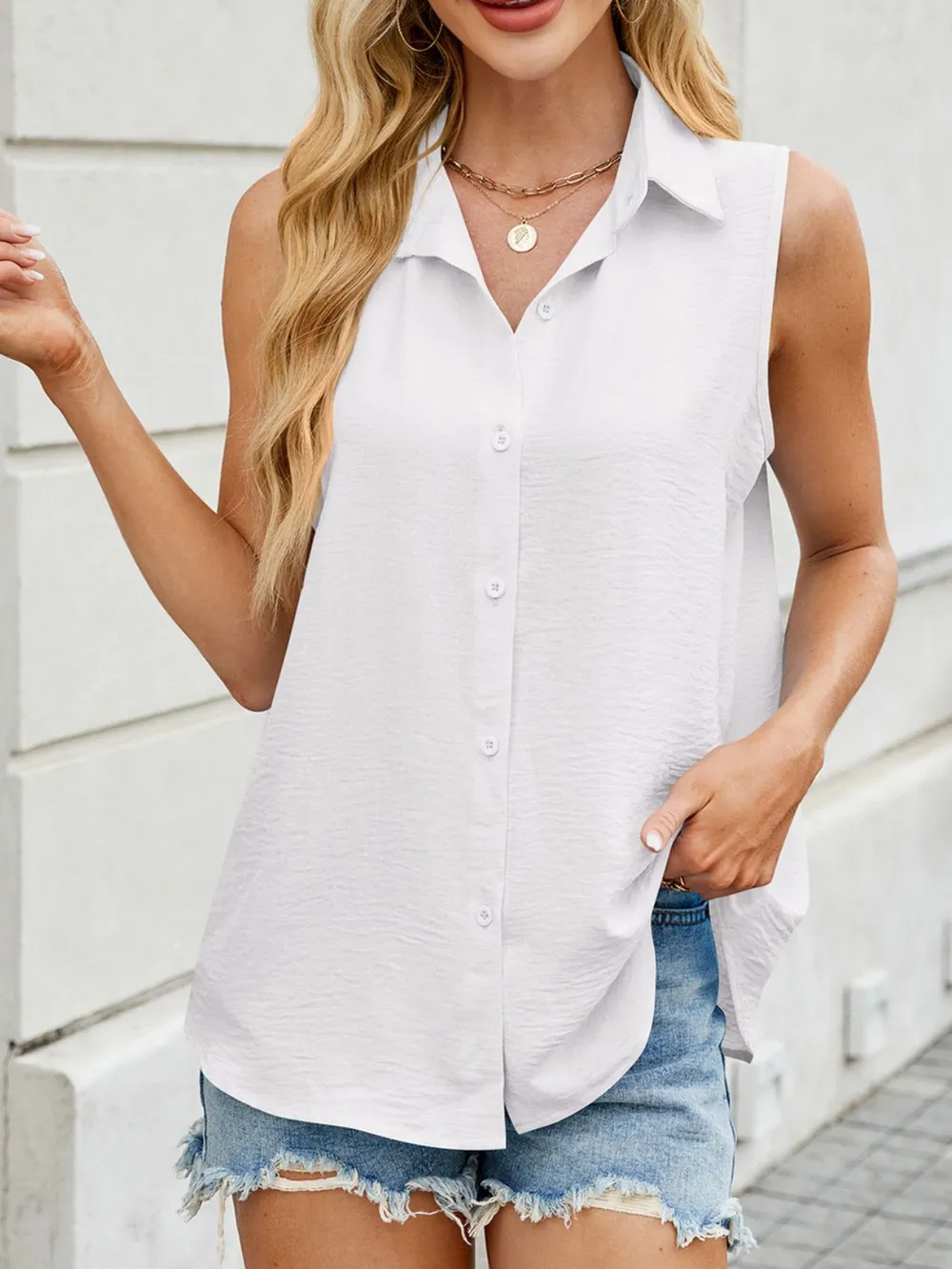 Button Down Collared Neck Tank, image 19