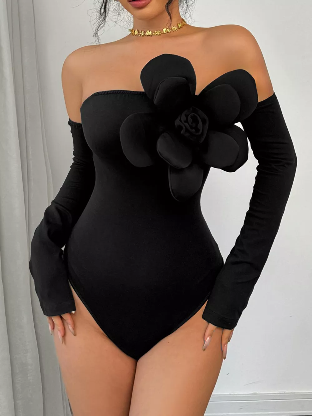 Flower Off-Shoulder Long Sleeve Bodysuit, image 6