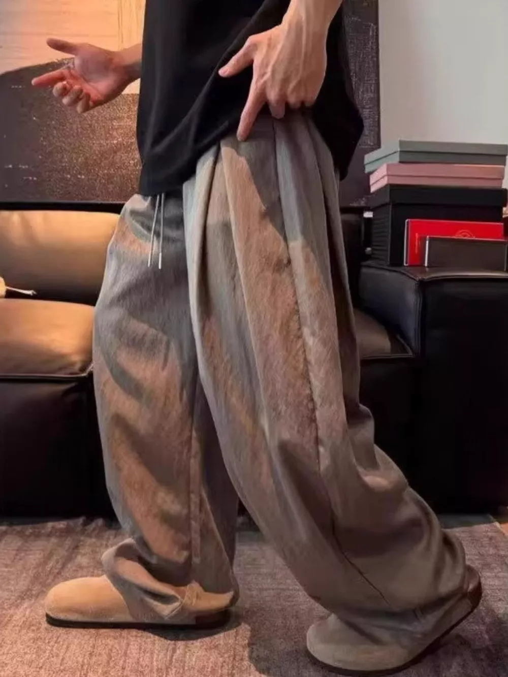 Men's Plus Size Relaxed Wide-Leg Drawstring Pants, image 6