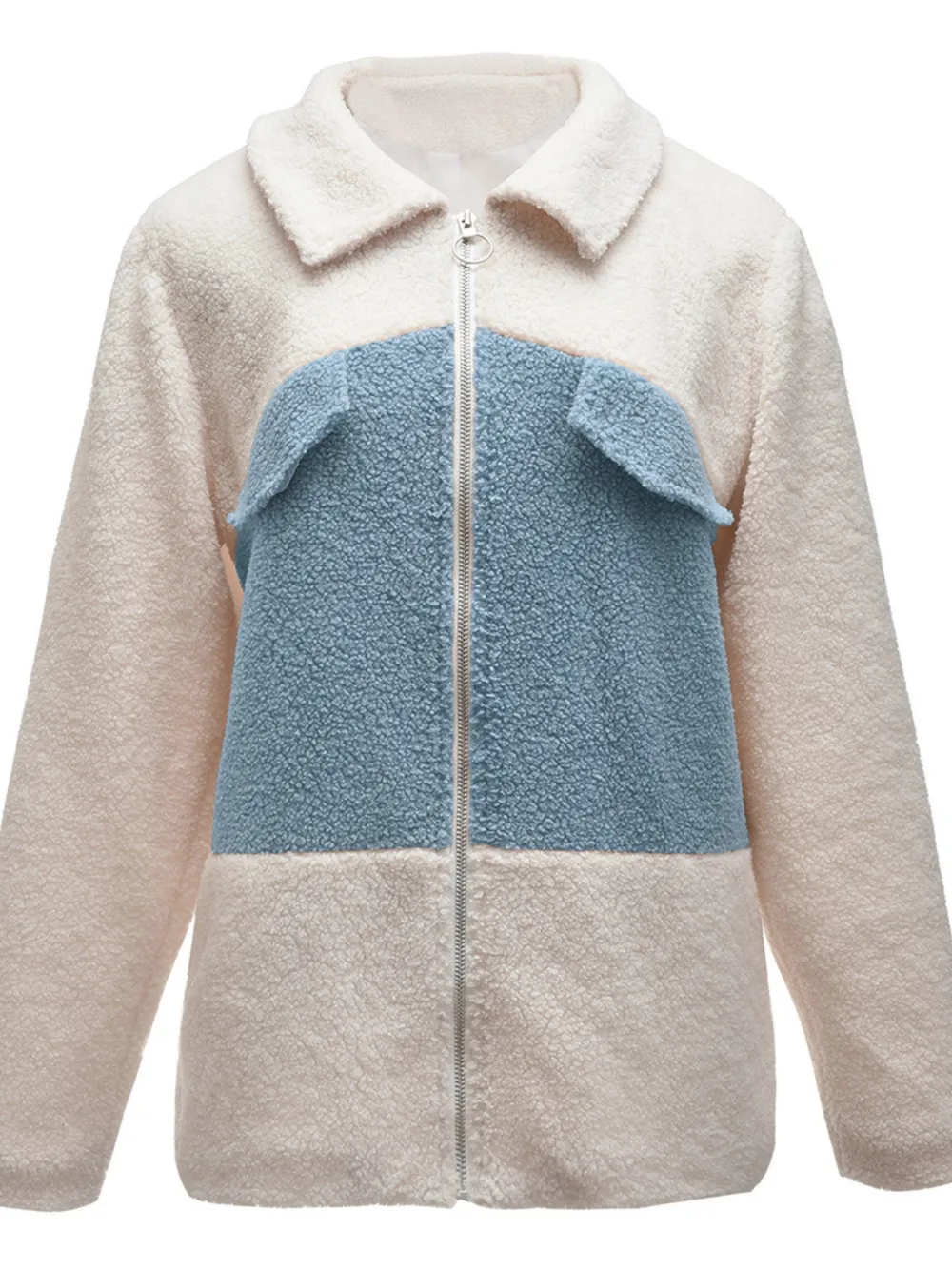 Plush Contrast Zip Up Coat, image 6