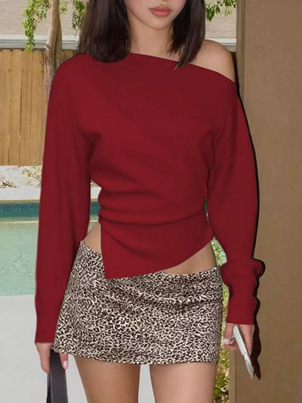 Asymmetrical Off-Shoulder Long Sleeve T-Shirt, image 21