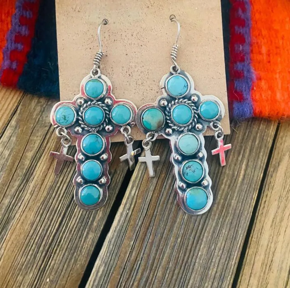 Artificial Turquoise Cross Shape Earrings, image 4