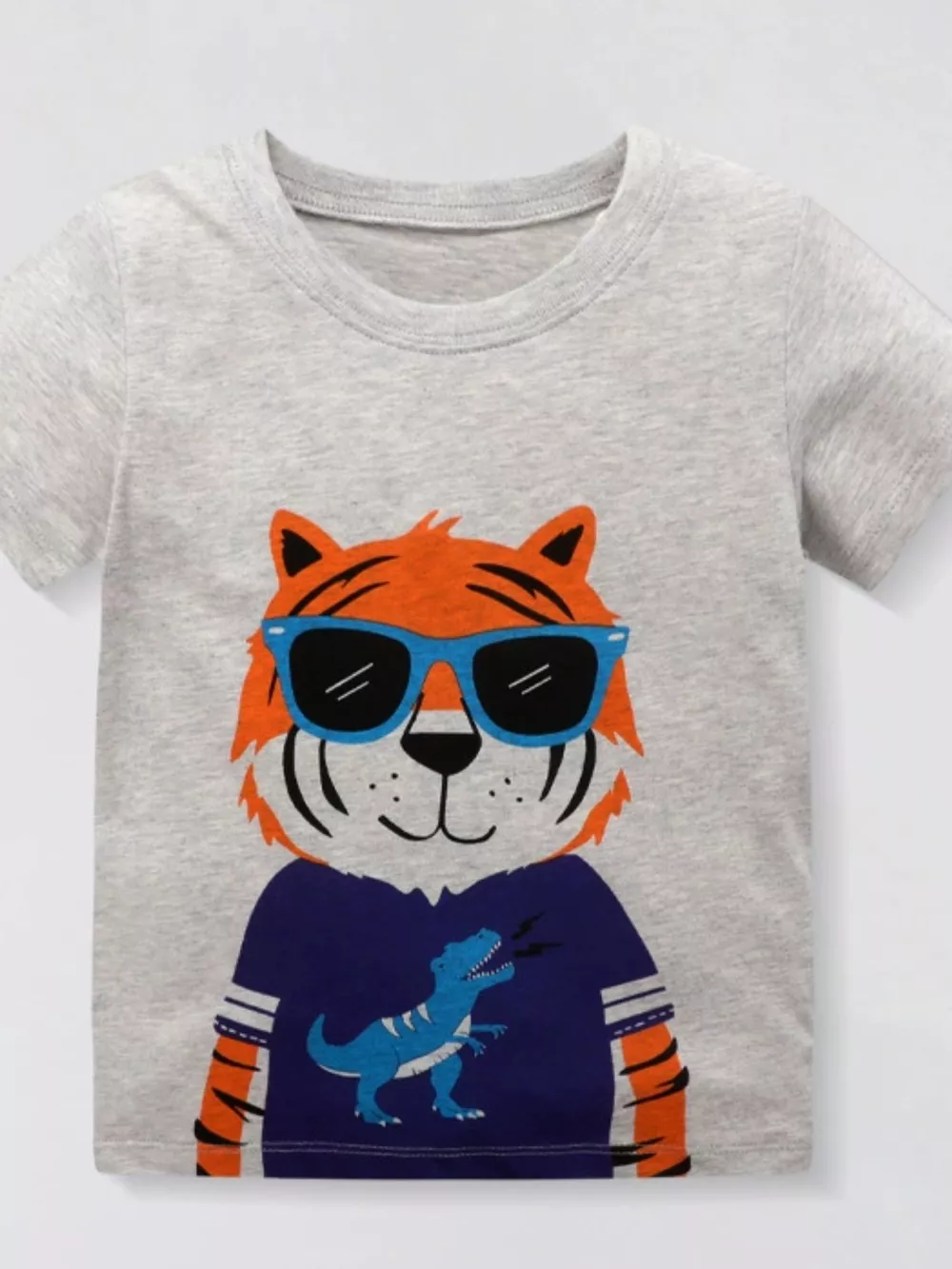 Children's Tiger Graphic Round Neck T-Shirt