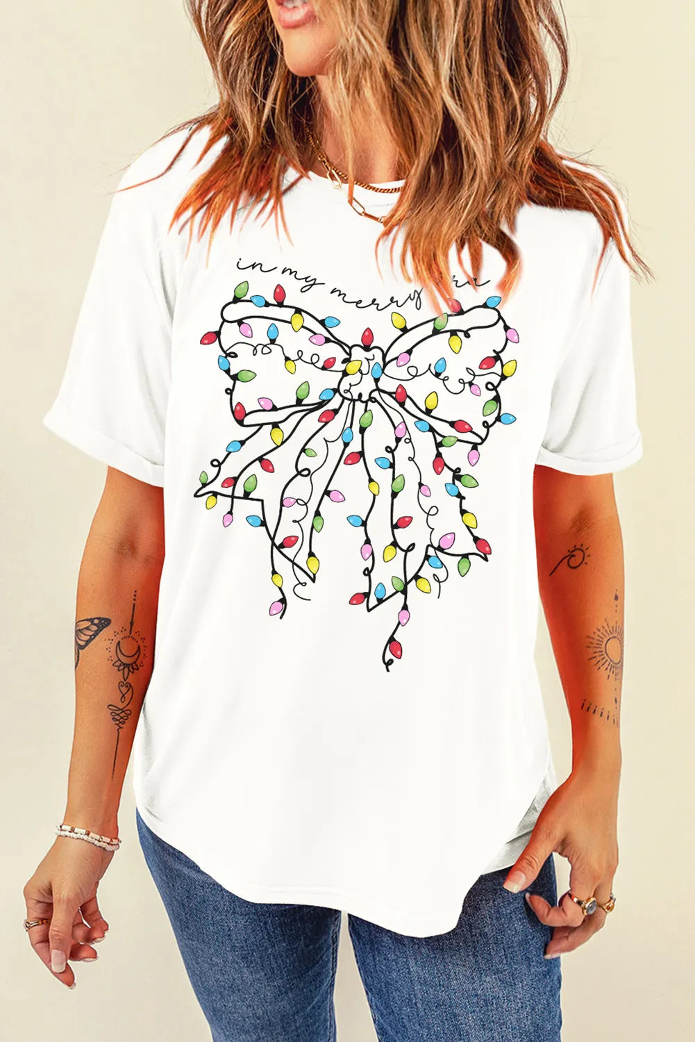 Full Size Bow Round Neck Short Sleeve T-Shirt, image 4