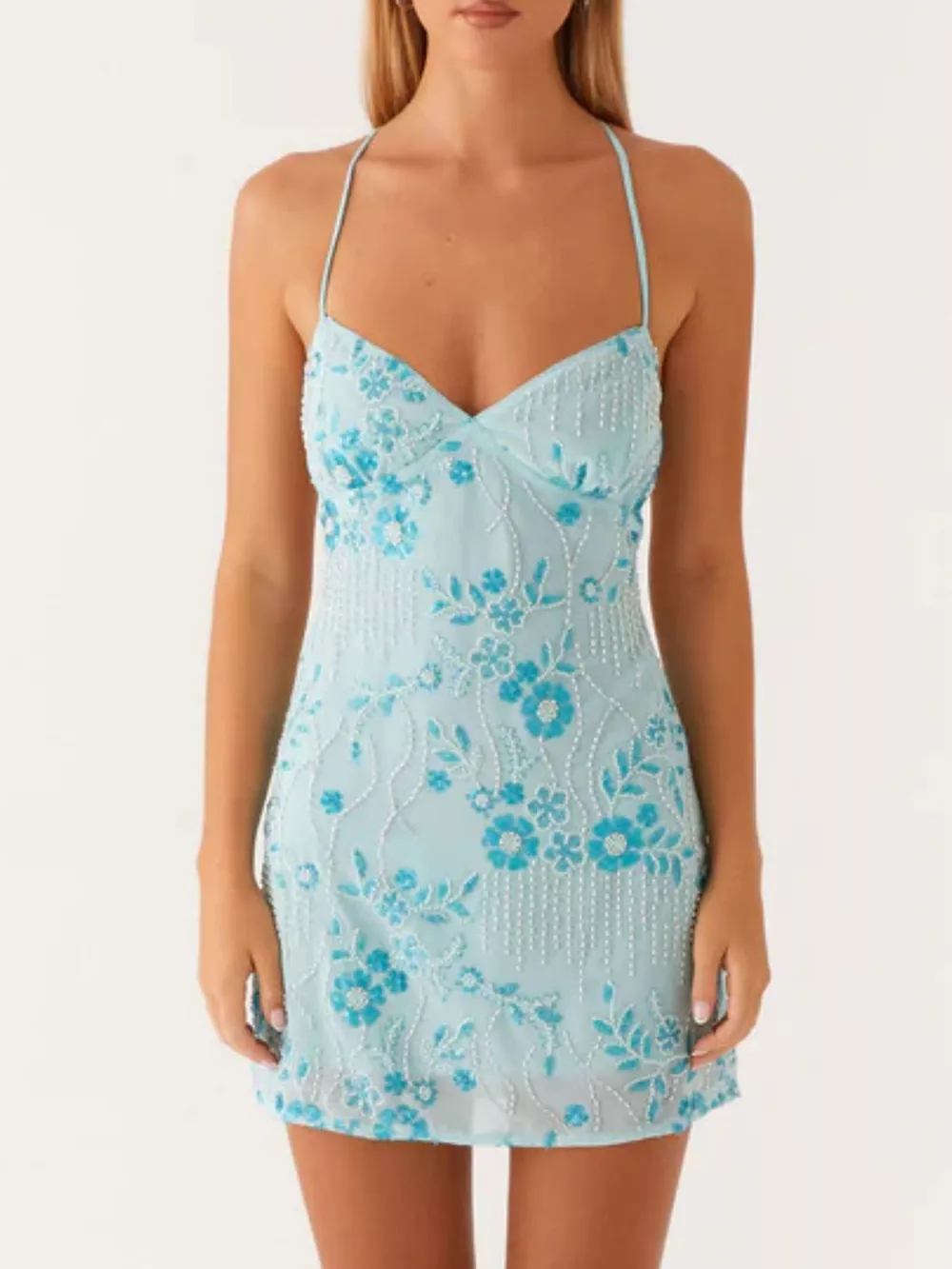 Beaded Floral Mini Dress, image 11