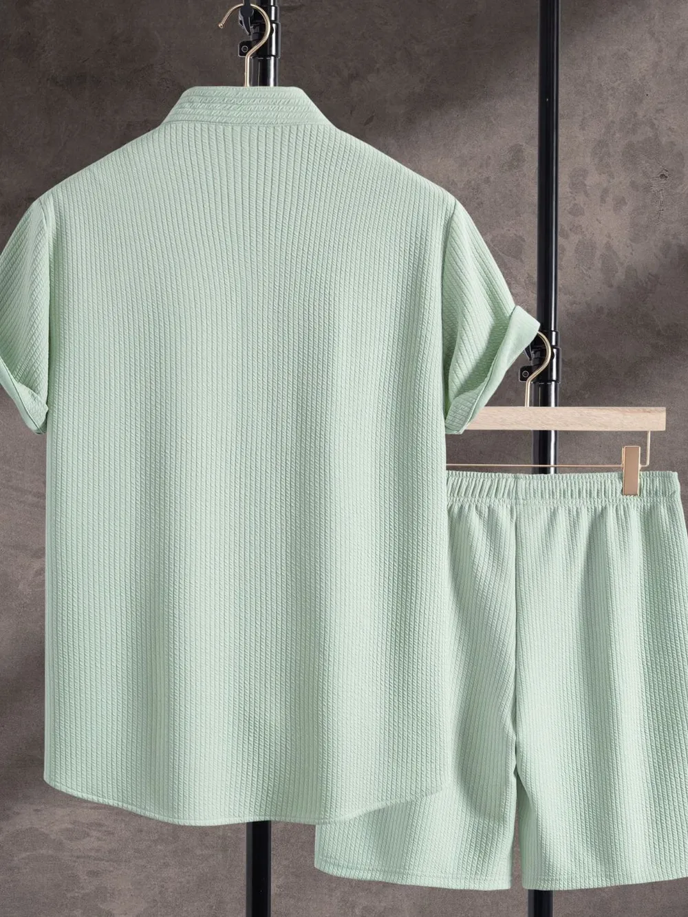 Men's Ribbed Short Sleeve Shirt and Shorts Set, image 2