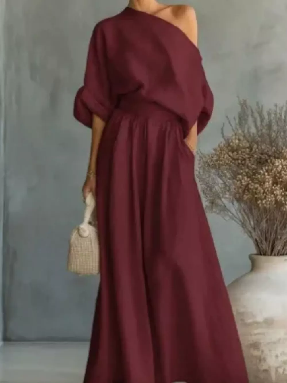 Full Size One Shoulder Top and Wide Leg Pants Set Plus Size, image 7