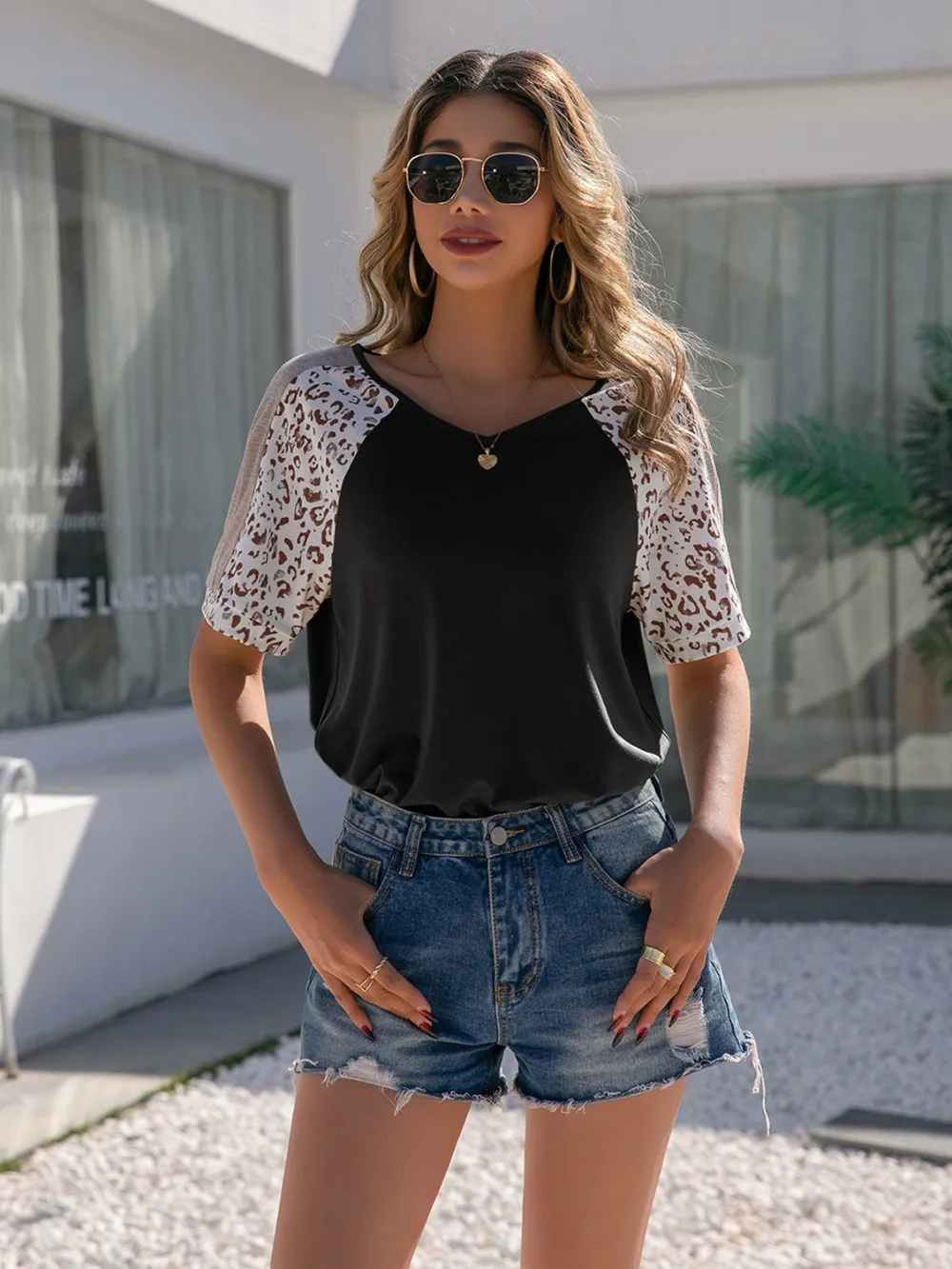 Leopard Round Neck Short Sleeve T-Shirt, image 5