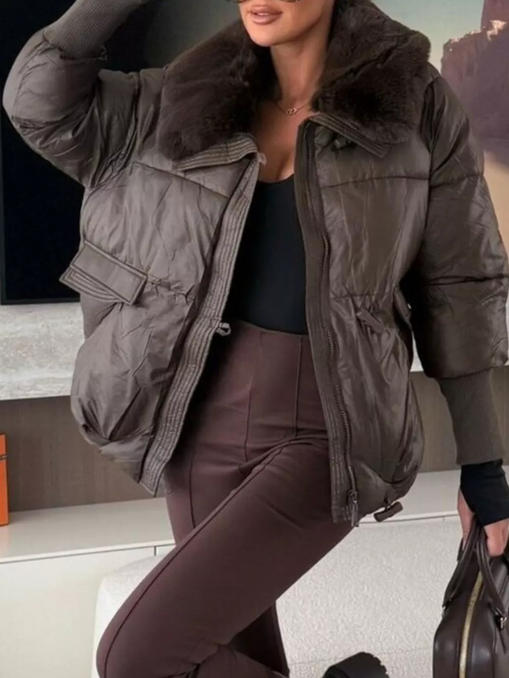 Fur Collar Padded Puffer Jacket, image 5
