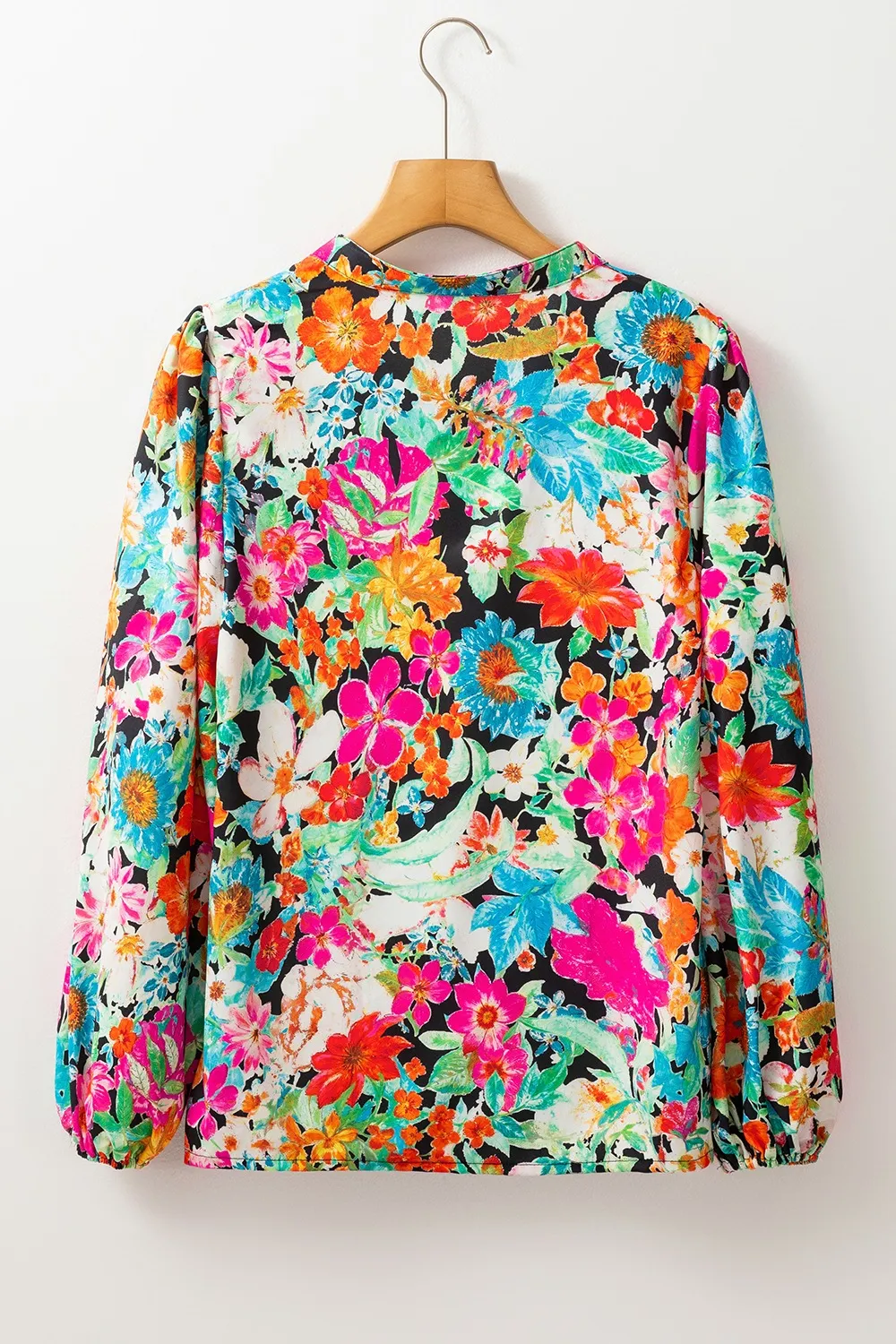 Floral Tie Neck Balloon Sleeve Blouse, image 8