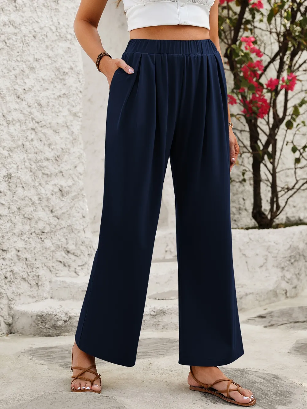 Elastic Waist Wide Leg Pants, image 16