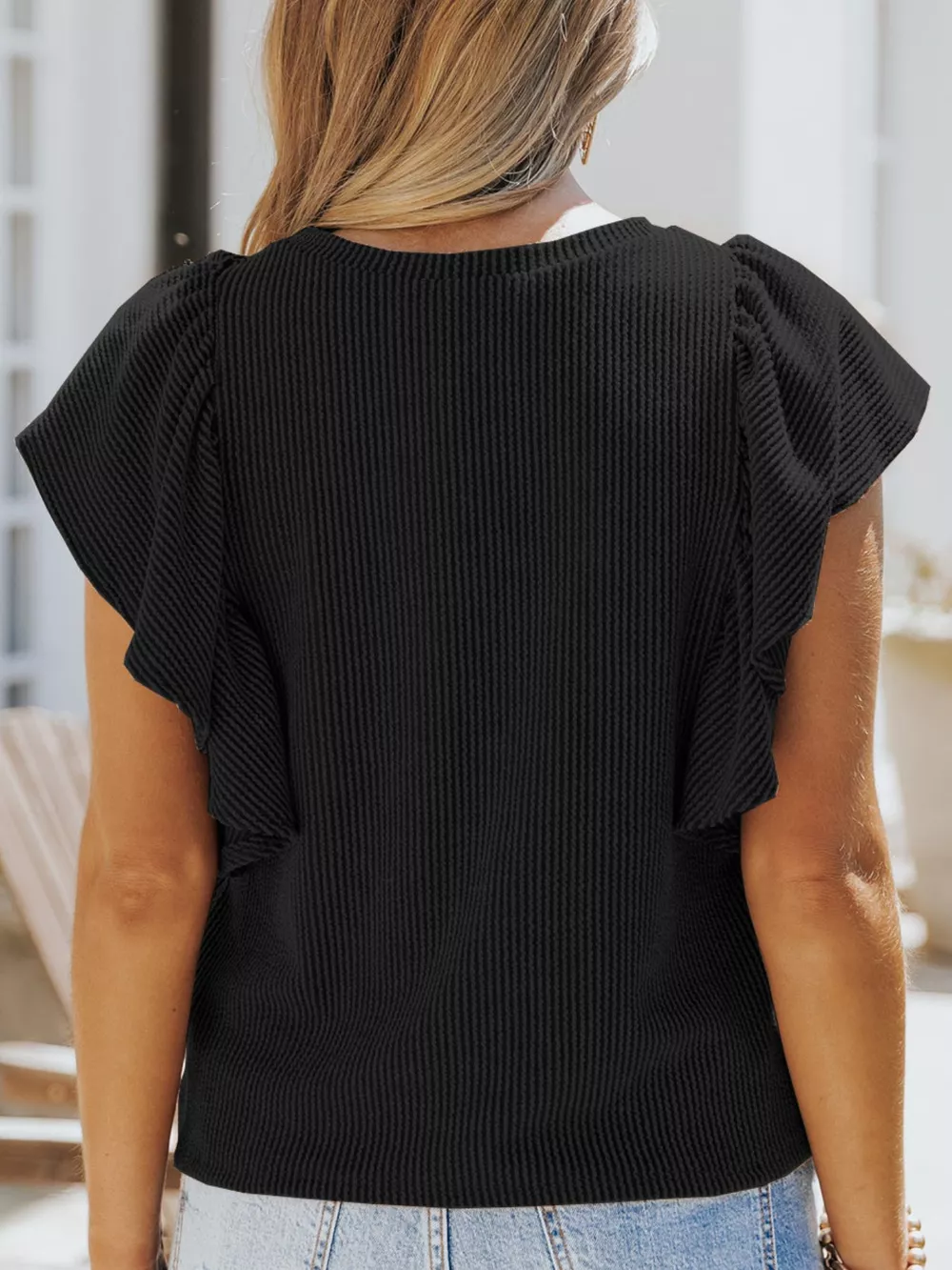 Full Size Ruffled Sleeve Ribbed Knit T-Shirt Plus Size, image 13