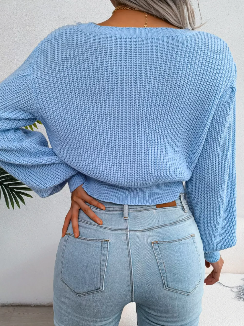 Cable Knit Round Neck Cropped Sweater, image 8