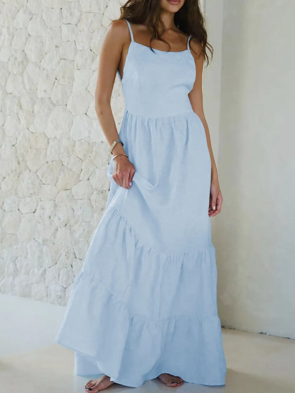 Tiered Maxi Cami Dress with Ruffled Hem, image 12