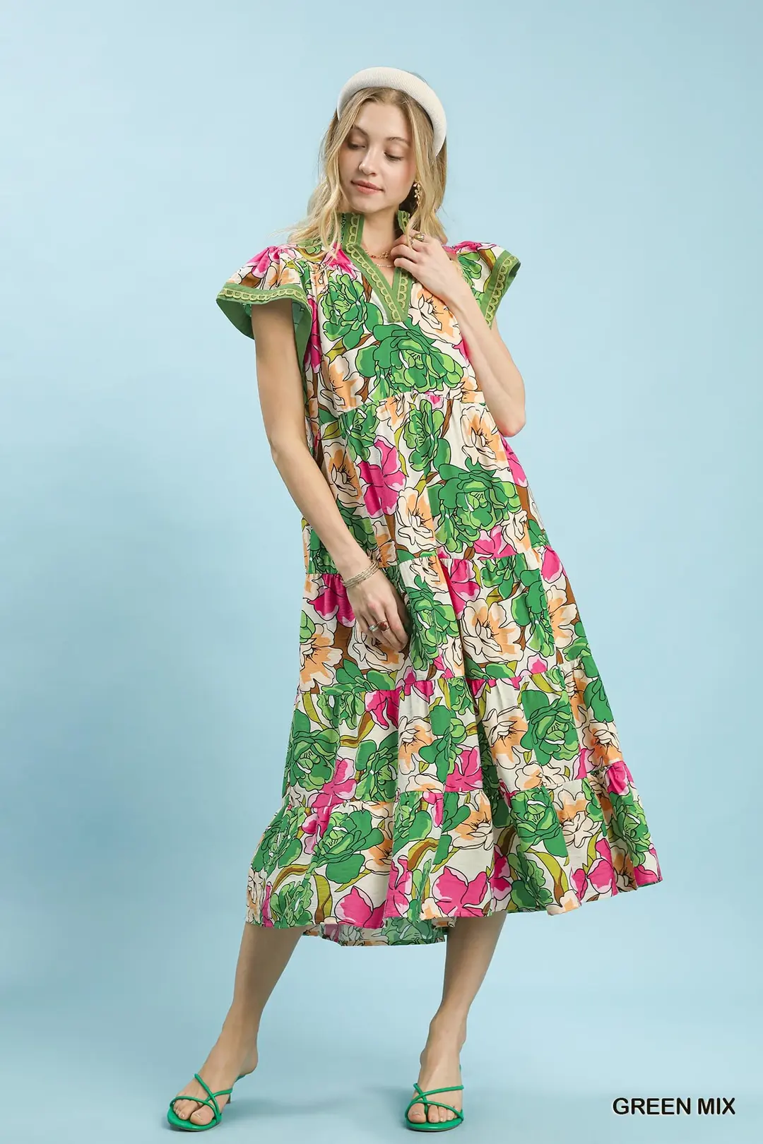 Mix Bold Floral Tiered Midi Dress, image 4