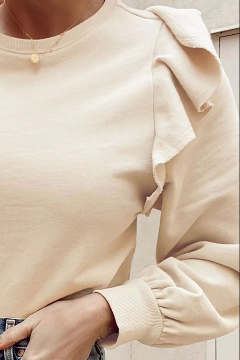 Ruffled Round Neck Long Sleeve Blouse, image 8