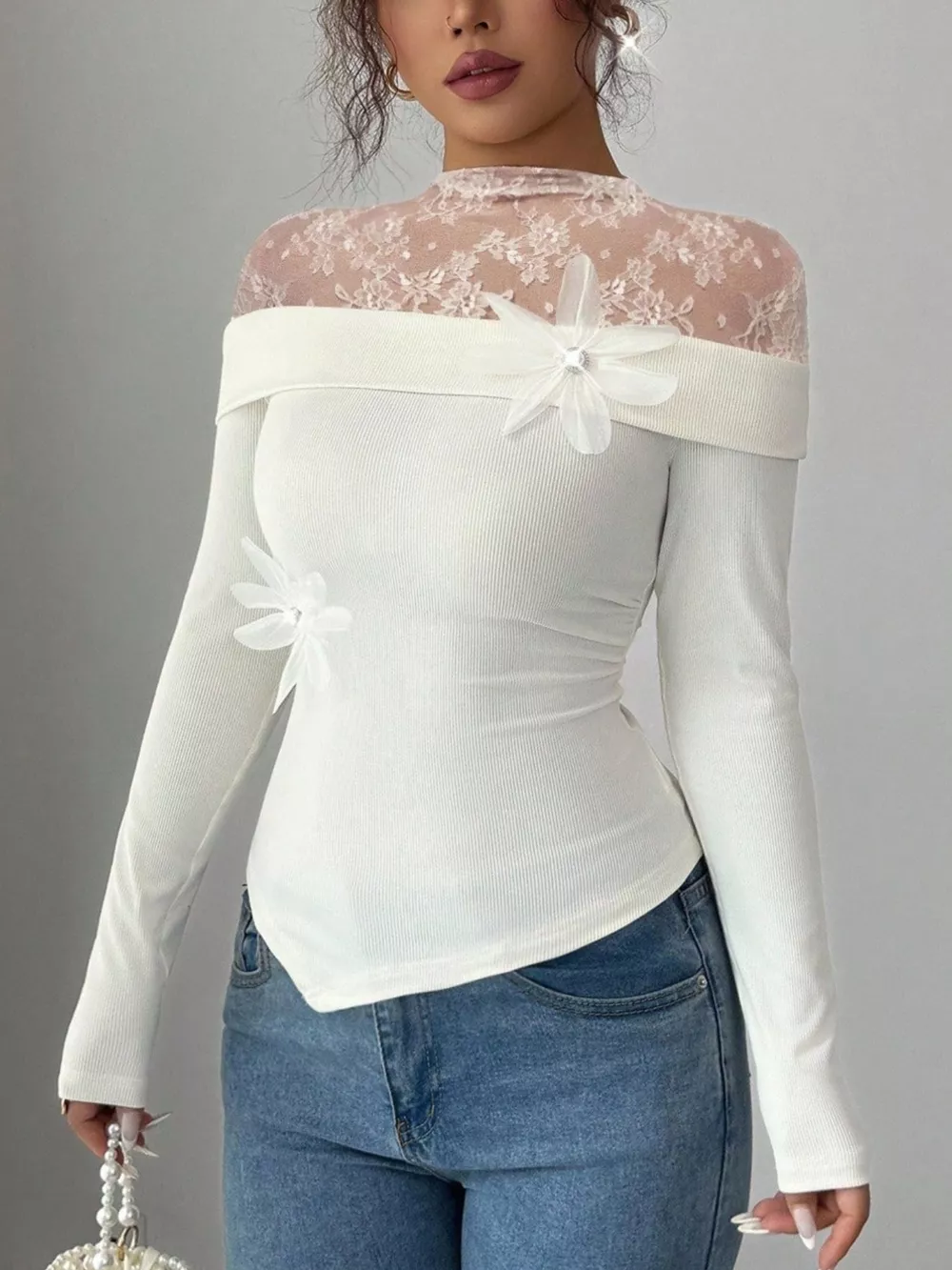 Lace Detail Long Sleeve Top, image 4