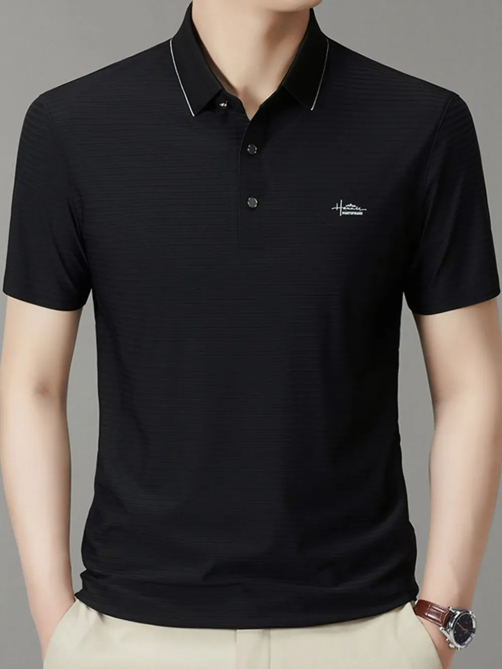 Men's Full Size Button Detail Short Sleeve Polo Plus Size, image 2