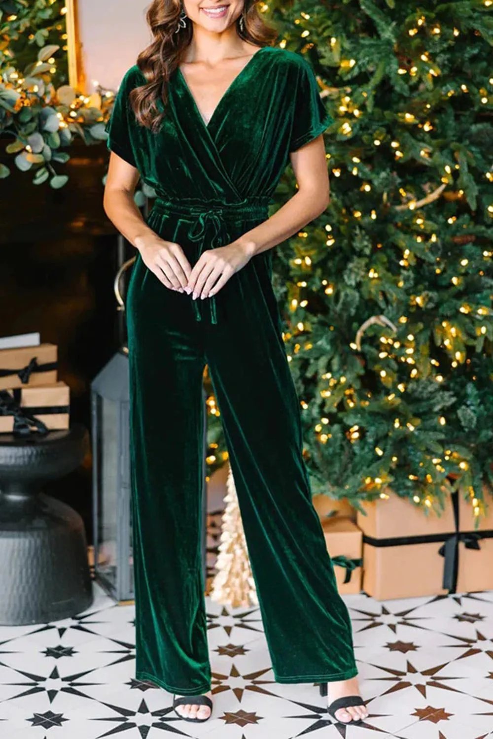 Drawstring Surplice Short Sleeve Jumpsuit, image 9