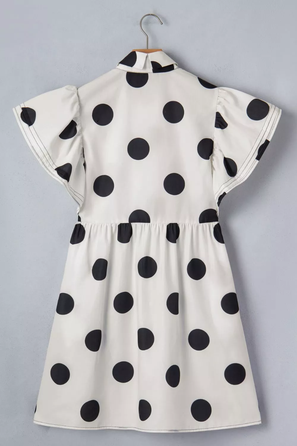 Polka Dot Print Half Button Ruffled Short Sleeve Loose Mini Dress, image 4