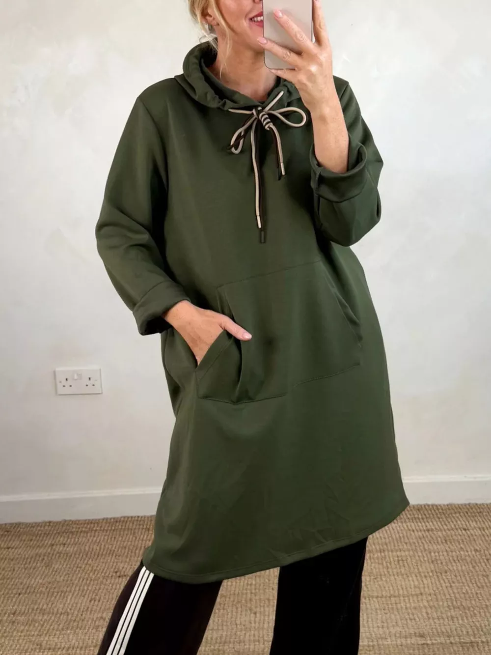 Full Size Casual Drawstring Hooded Sweatshirt Dress Plus Size, image 9