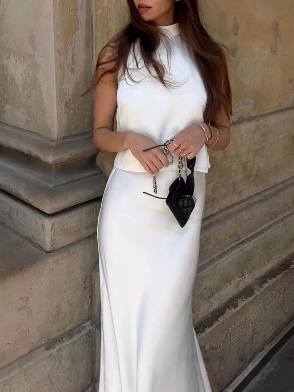 Satin Halter Neck Top and Maxi Skirt Two-Piece Set, image 4