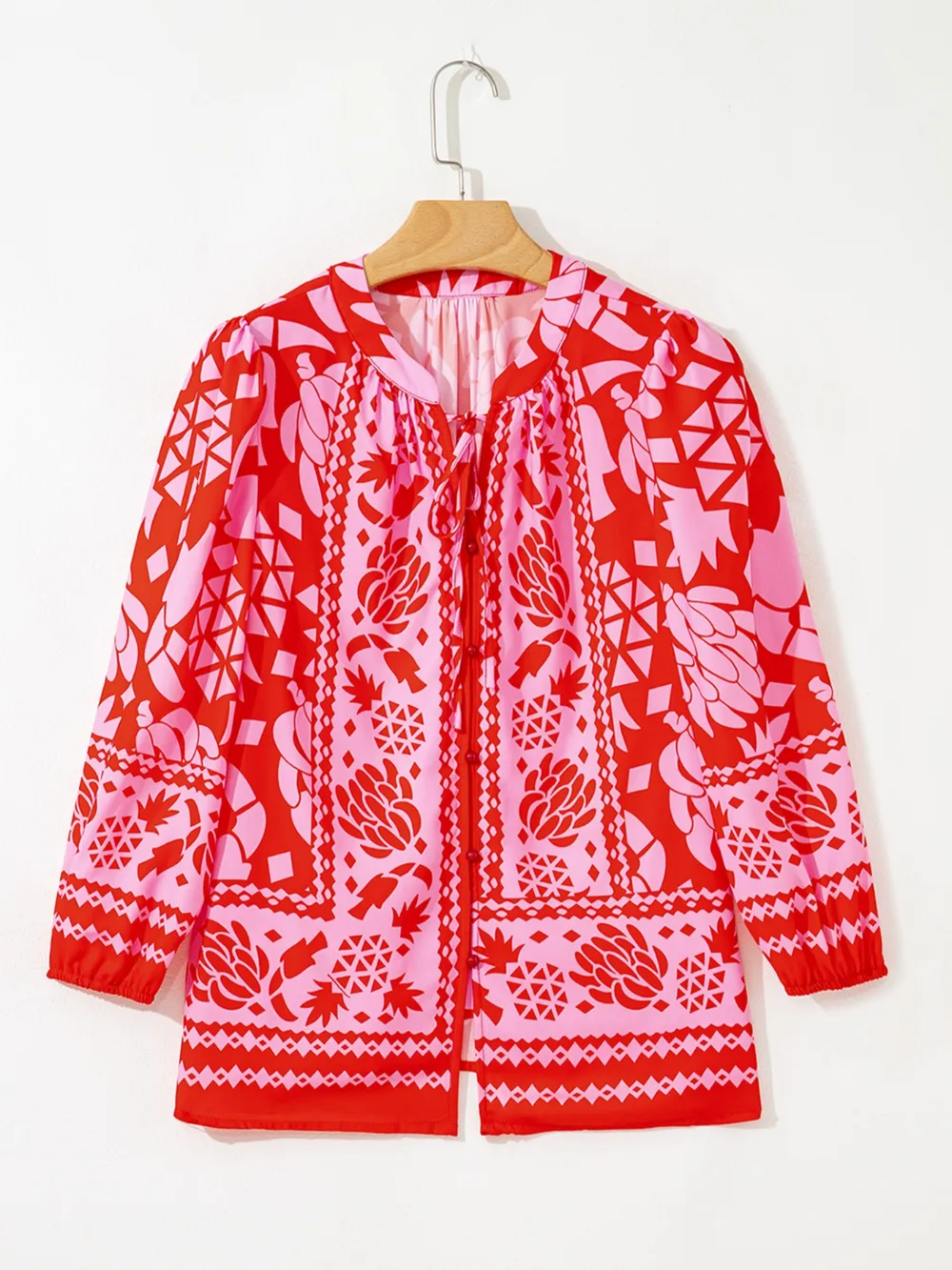 Floral Print Tie-Neck Button Down Shirt, image 10