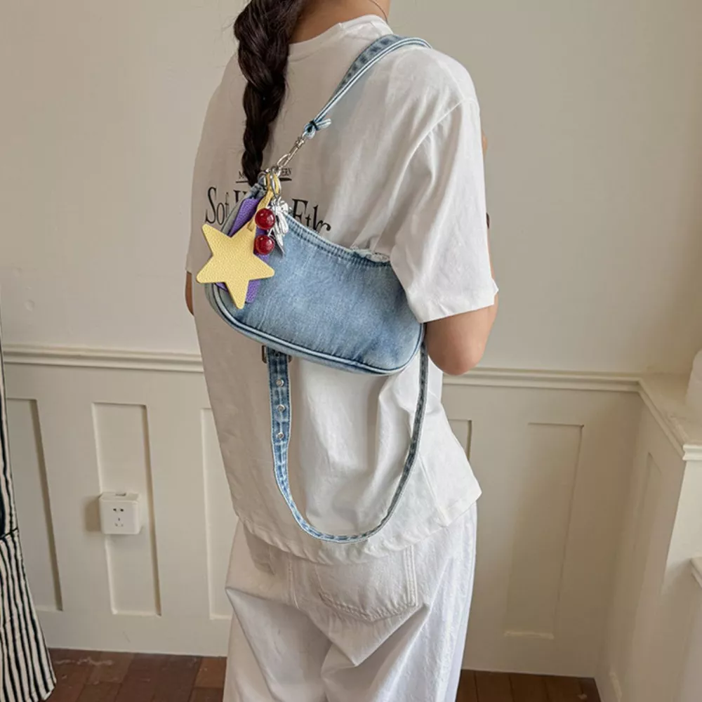Star Charm Denim Shoulder Bag, image 14