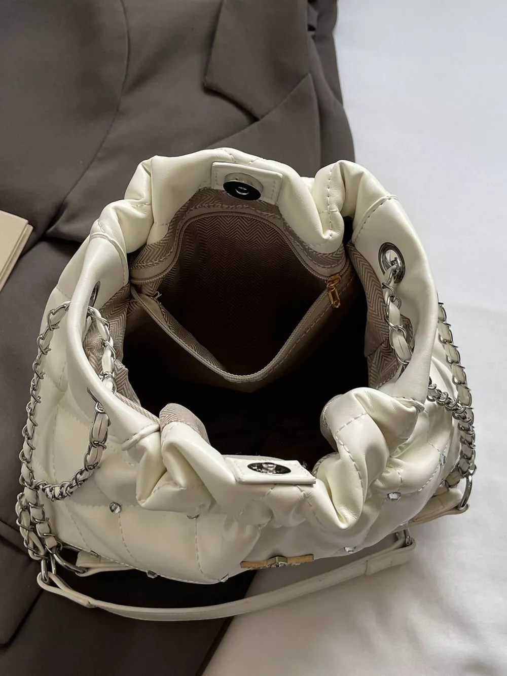 Quilted Rhinestone Star Decor Shoulder Bag, image 8