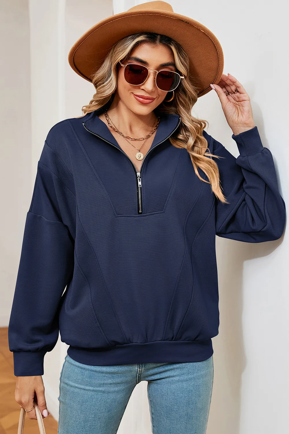 Half Zip Dropped Shoulder Sweatshirt, image 7