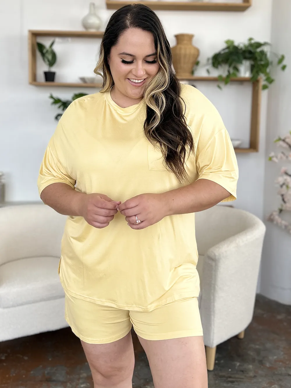 Bamboo Full Size Round Neck Drop Shoulder T-Shirt and Shorts Set, image 19