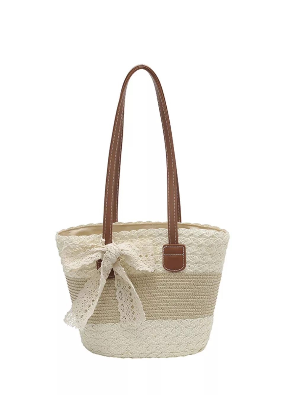Lace Trimmed Straw Shoulder Bag, image 4