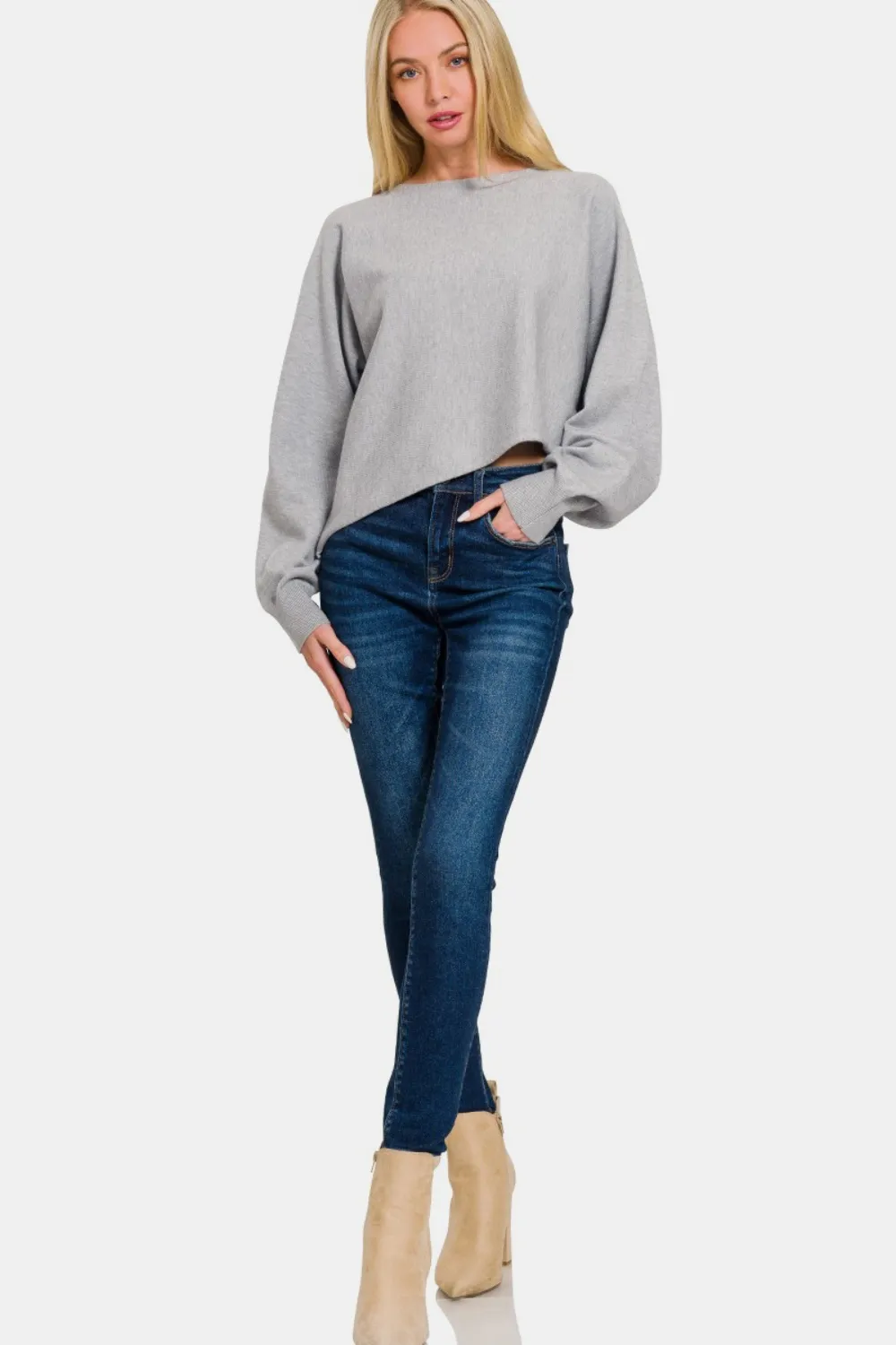Asymmetric Hem Long Sleeve Sweater, image 3