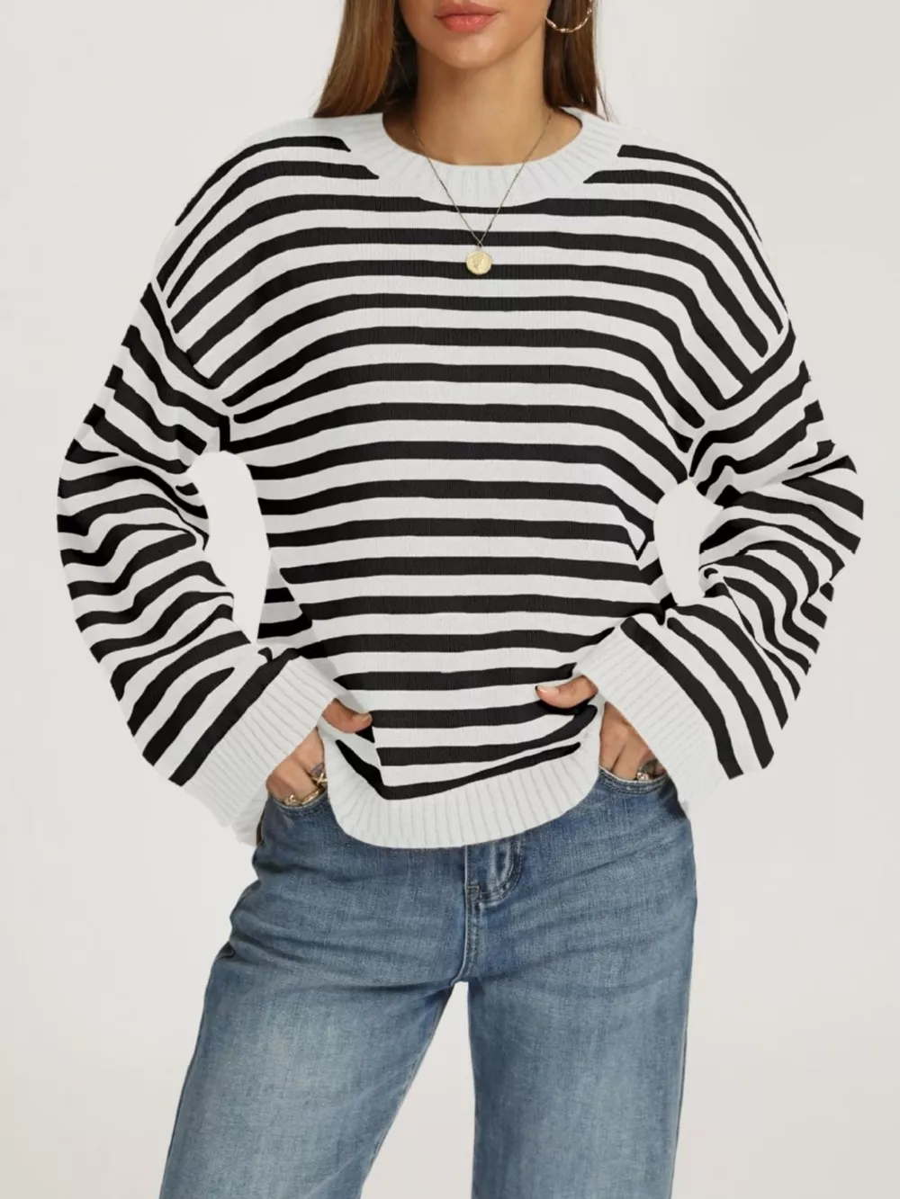 Striped Dropped Shoulder Sweater, image 10