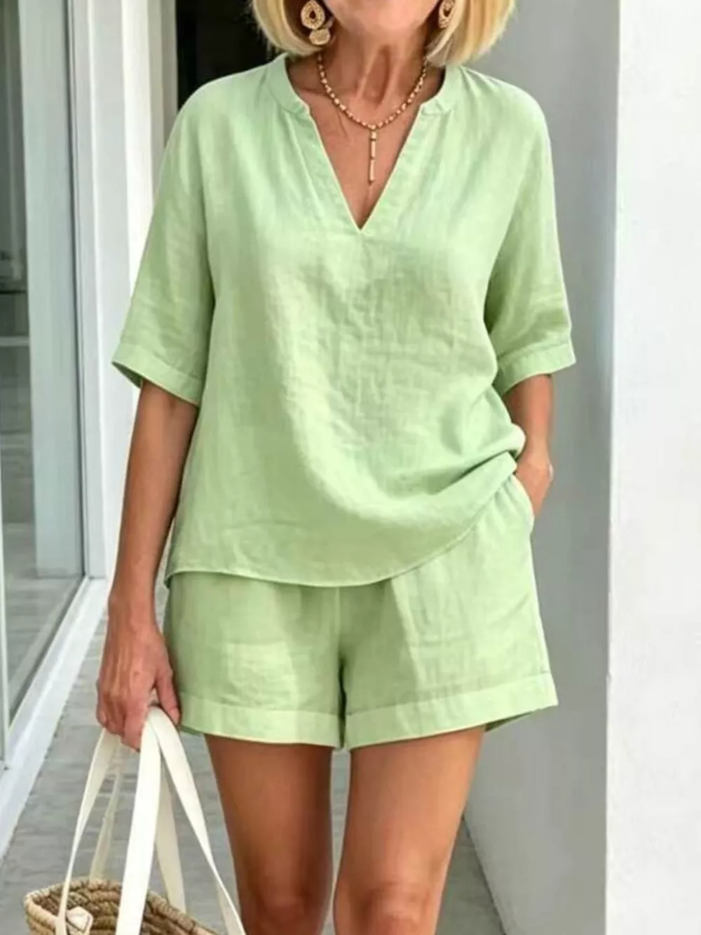 Full Size Half Sleeve Top and Shorts Set Plus Size, image 15