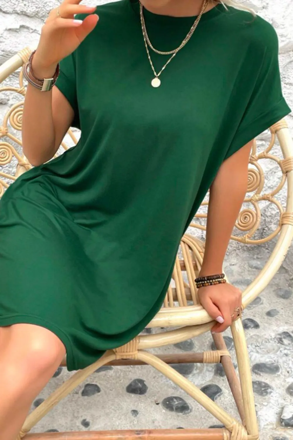 Pocketed Round Neck Short Sleeve Dress, image 6