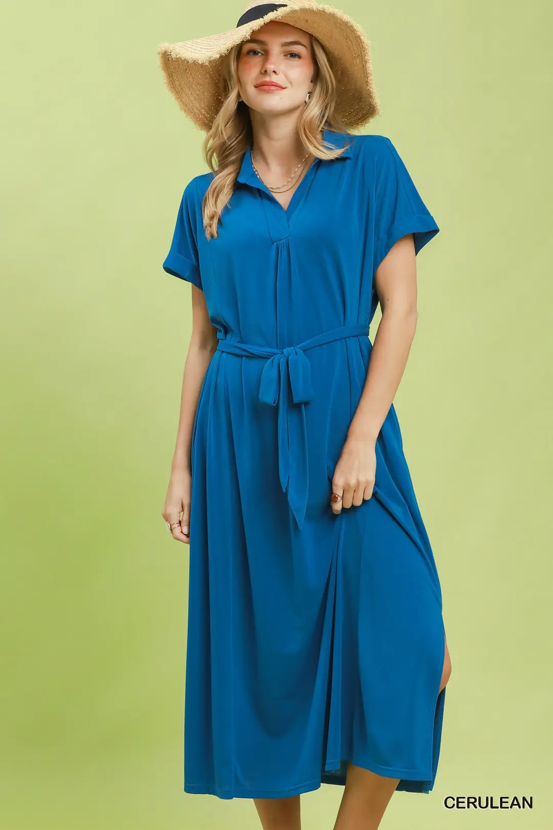 Collared Belted Midi Dress