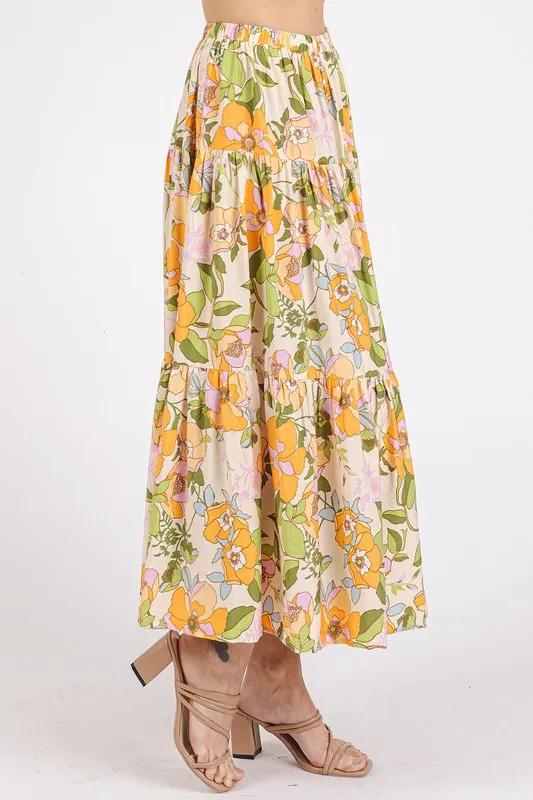 Flower Print Elastic Waist Tiered Skirt, image 2