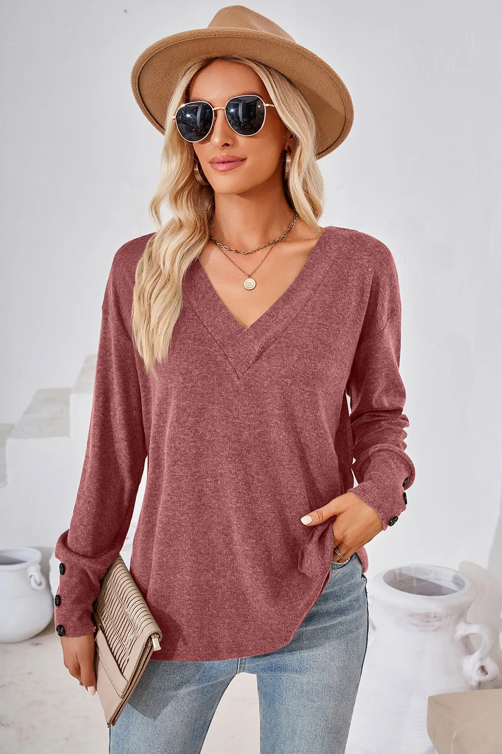 V-Neck Dropped Shoulder T-Shirt, image 26