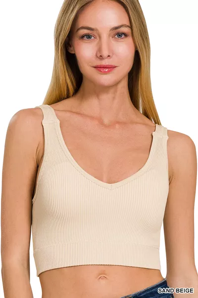Seamless Ribbed Cropped Bra Padded V-Neck Tank (sold out)