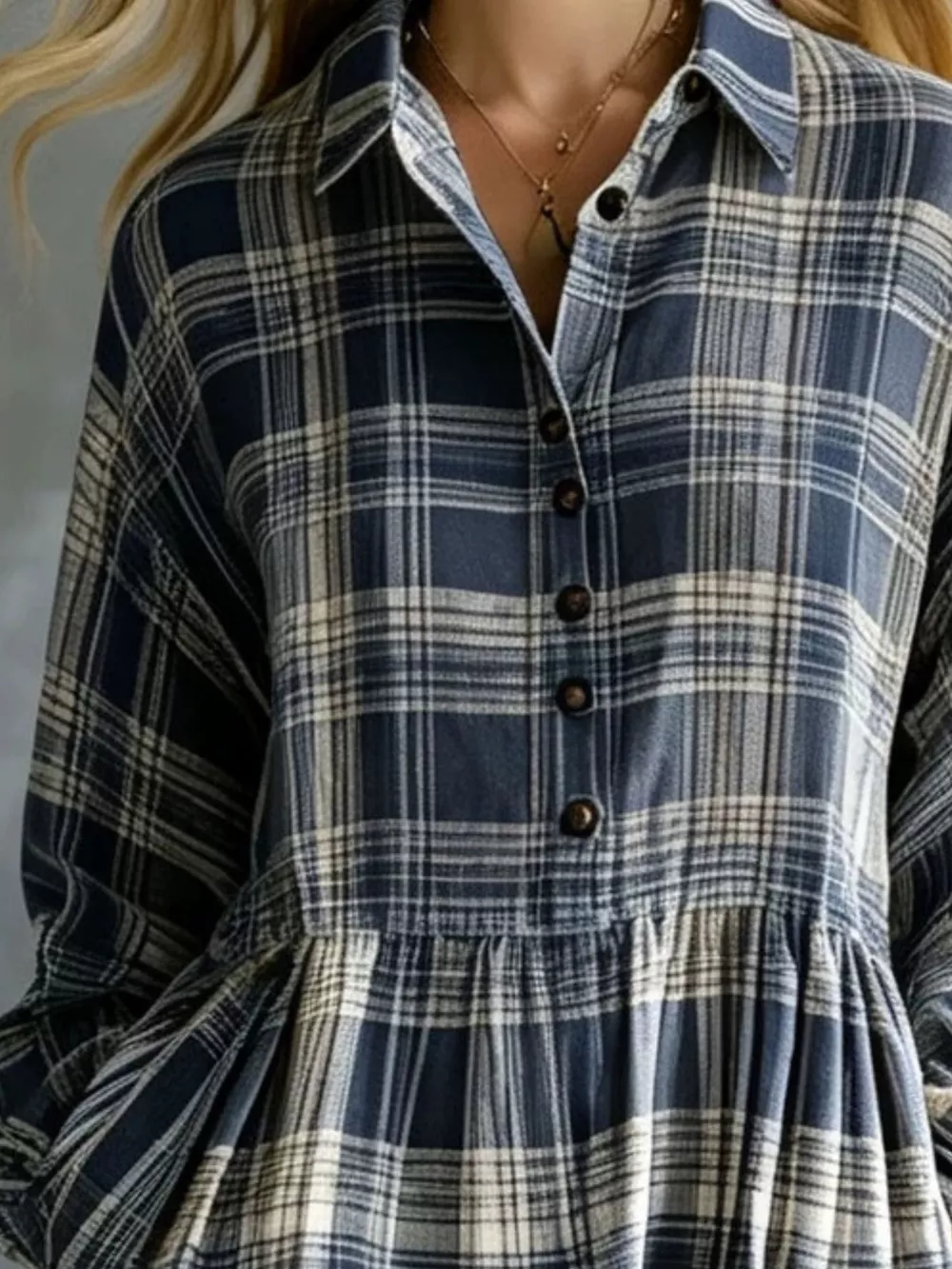 Plaid Button-Down Maxi Shirt Dress, image 10