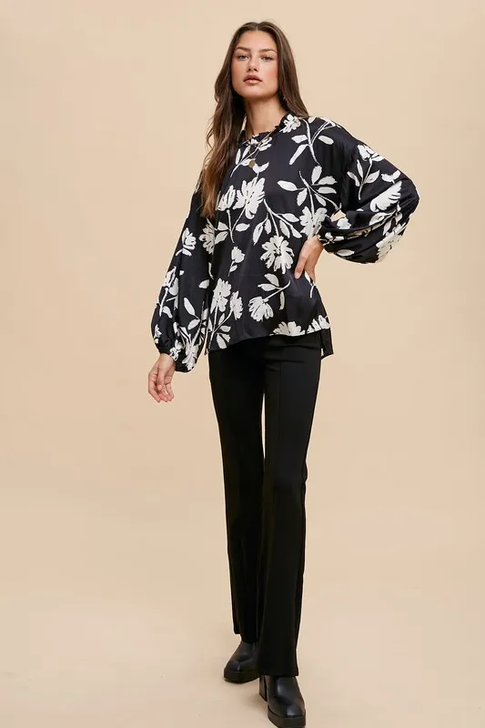 Frill Printed Balloon Sleeve Blouse, image 5