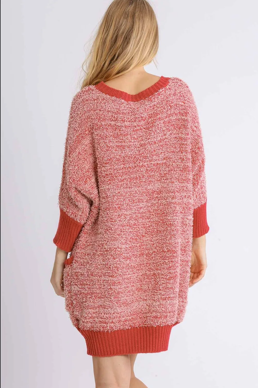 Full Size Ribbed Hem Round Neck 3/4 Sleeve Sweater Dress with Pockets Plus Size, image 4