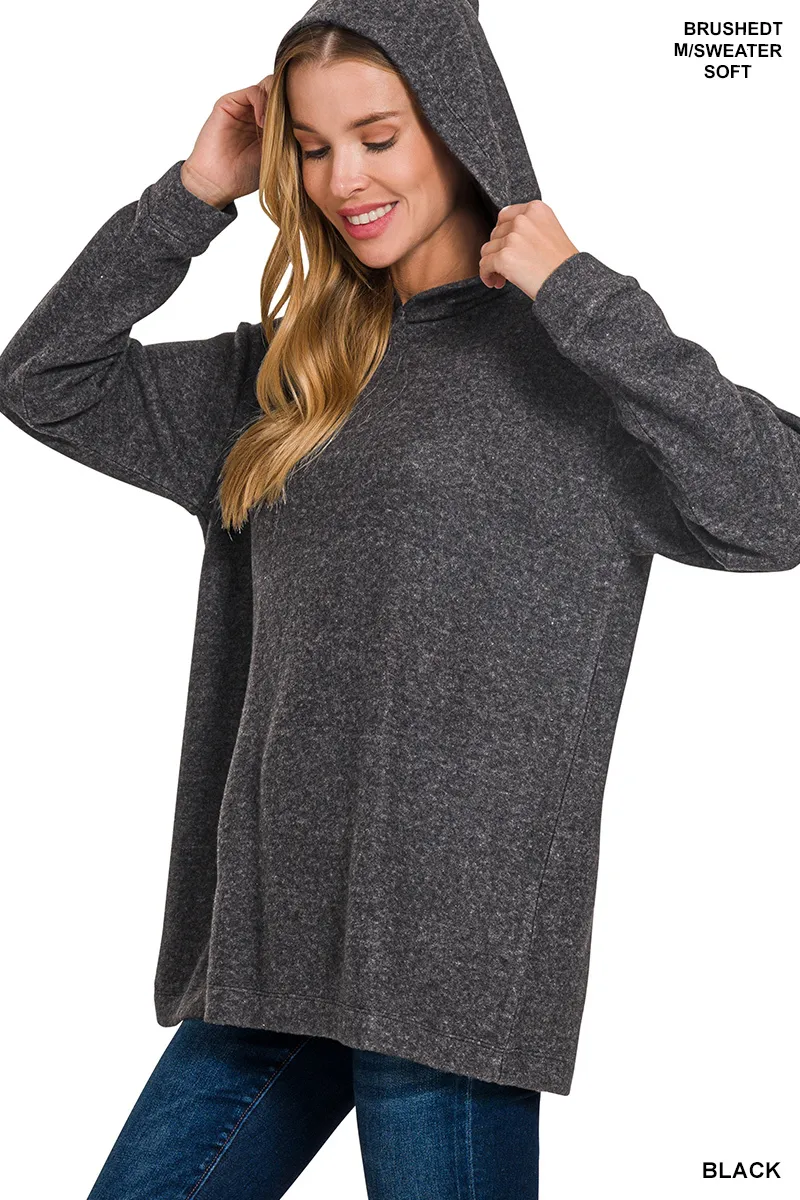 Hooded Brushed Melange Hacci Sweater, image 2