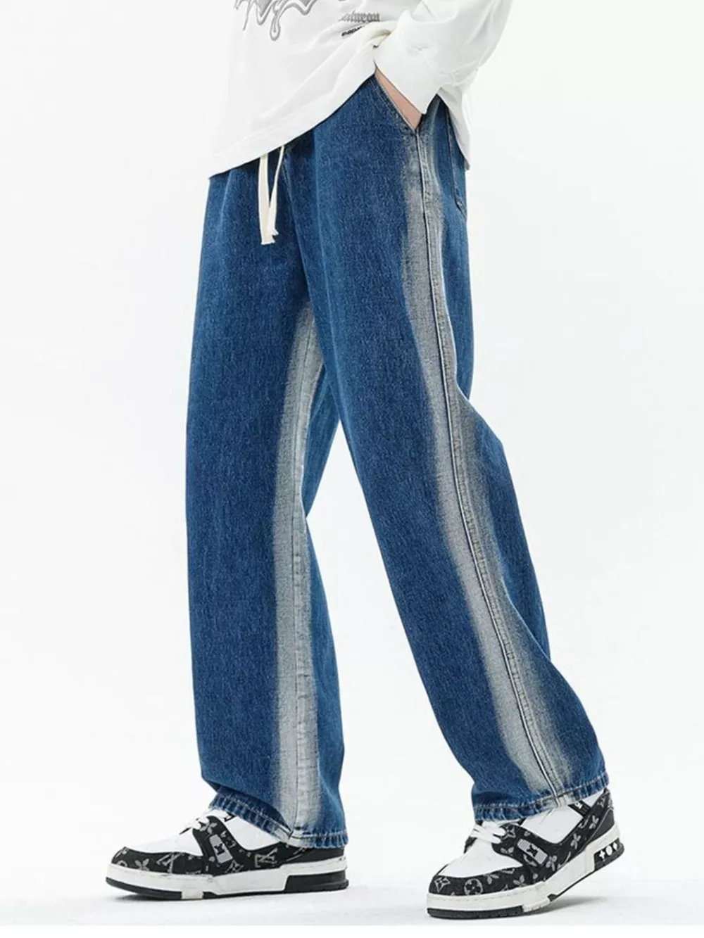 Men's Full Size Drawstring Relaxed Fit Wide Leg Jeans Plus Size, image 6
